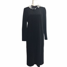RK Originals Vintage velvet black long sleeve dress. Size 10 midi lace neck