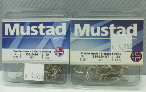 Mustad Size 2 Treble Hooks 3X strong 2 packs of 25 3561D-DT - Picture 1 of 3