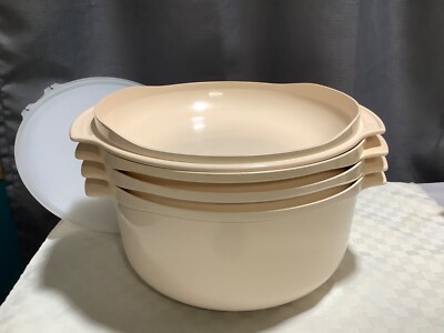 Vintage Tupperware Tupperwave Stack Cooker Complete 6 Pc Set Almond