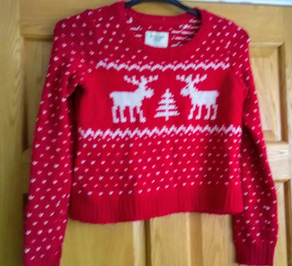 Abercrombie Fitch Christmas Pullover Jumper SZ XS 34-36 Womens Red Wool  blend