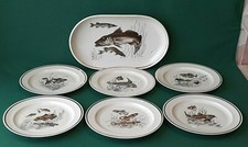 SERVIZIO PIATTI PESCE PORCELLANA FILO ORO ARZBERG BAVARIA VINTAGE 7 PEZZI. FFF60
