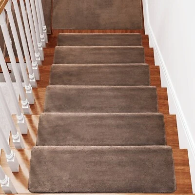 Plush Carpet Stair Treads Cover Set Soft Self-Adhensive Area Rug Indoor PURE ERA
