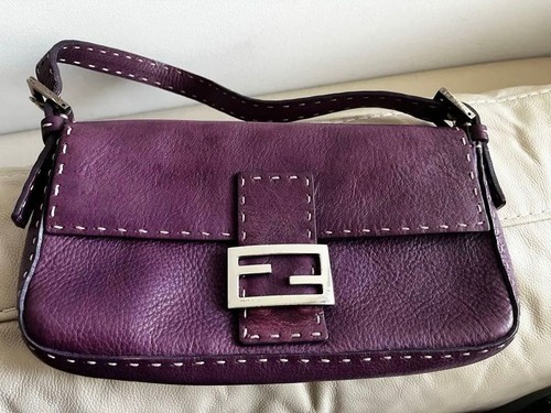 FENDI Selleria Baguette Purple Leather Shoulder Bag from japan Authentic