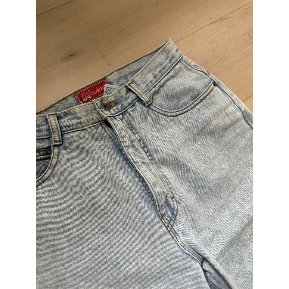 Jeans jeans vintage anos 80 Bonjour lavagem ácida leve perna cônica cintura alta tamanho 26w - Imagem 4 de 4