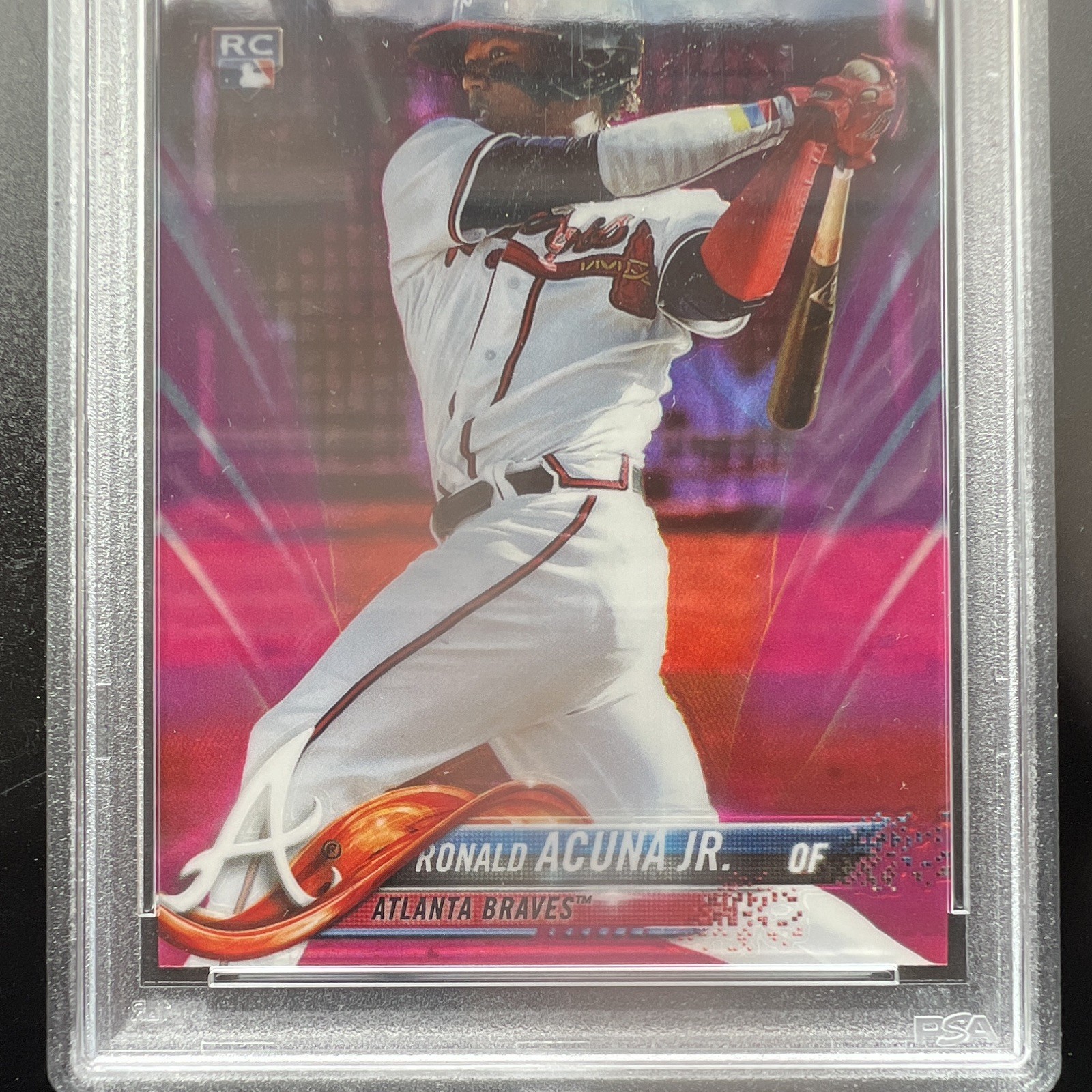 Topps 2018 Chrome Ronald Acuna Jr. Braves #193 Pink Refractor RC PSA 10 view 3