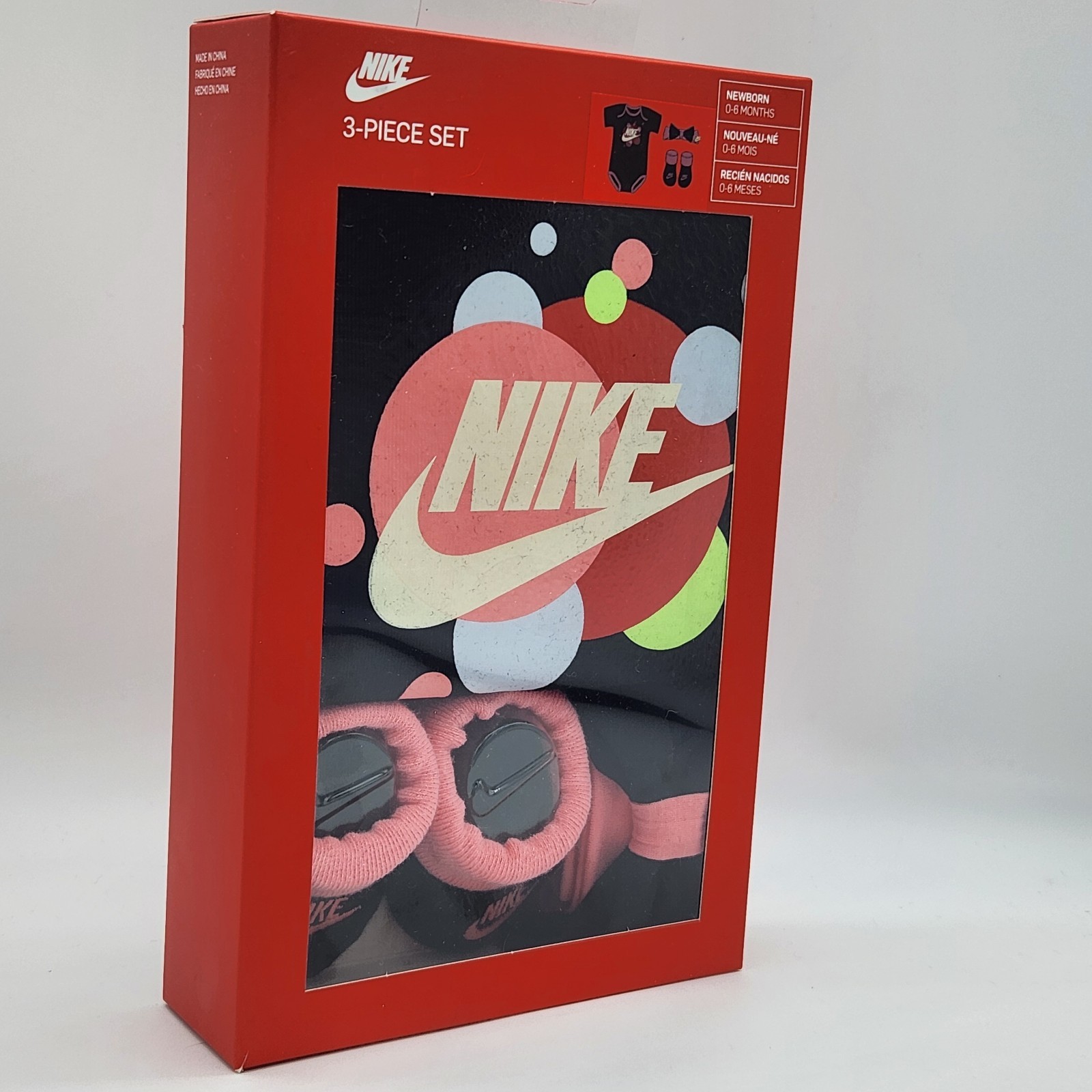 3 Pc Nike Baby Girls Outfit 0-6 Months Bodysuit Booties Headband Black Pink