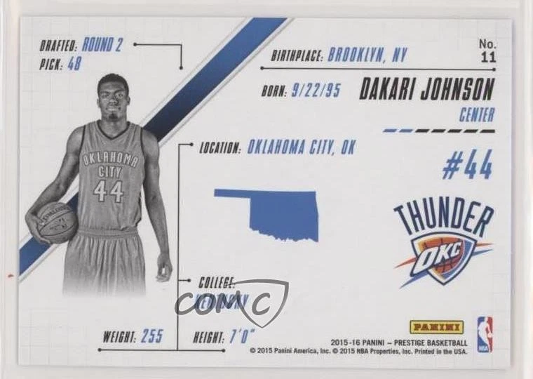 2015-16 Panini Prestige Prestigious Picks Dakari Johnson #11 Rookie RC n1u - Image 2 of 3