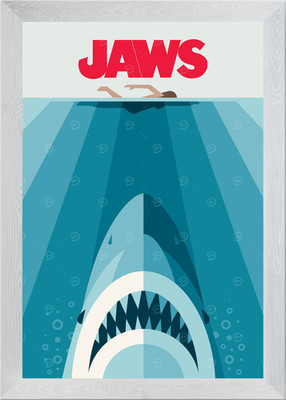 JAWS minimal Framed Wall Art Poster Canvas Print Picture