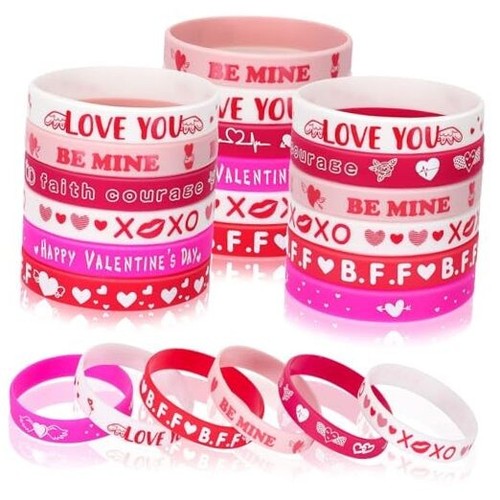 42pcs Valentine's Day Party Favors Silicone Bracelets Pink Red Love Heart