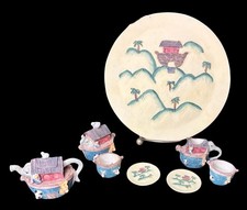 Vintage Miniature Noah  s Ark Ceramic Tea Set   Collectible 10 Piece Set