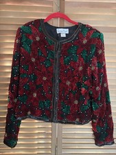 Laurence Kazar Paris New York Sequin Beaded Poinsettia Jacket - Womens SZ Medium