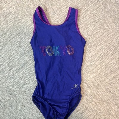 Motionwear Girls Purple Sleeveless Leotard MC 8-10 Tokyo Rhinestones