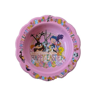 Happy Easter Pink Candy Bowl Vintage 1996 Warner Bros Looney Tunes Bugs Bunny