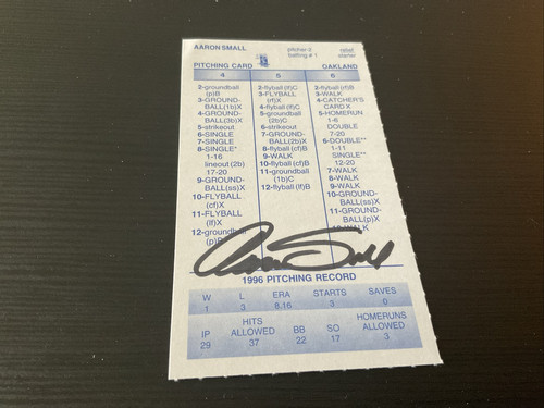 STRAT-O-MATIC Signed Card Debut.1994 Aaron Small Oakland 1996