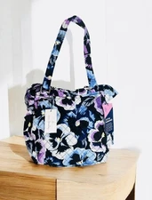 Vera Bradley Women's Cotton Glenna Satchel Purse Plum Pansies Multicolor Bag