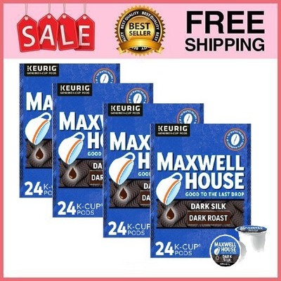 4 Box Maxwell House Dark Silk Dark Roast Keurig K-Cup Coffee Pods, 24 Count Box