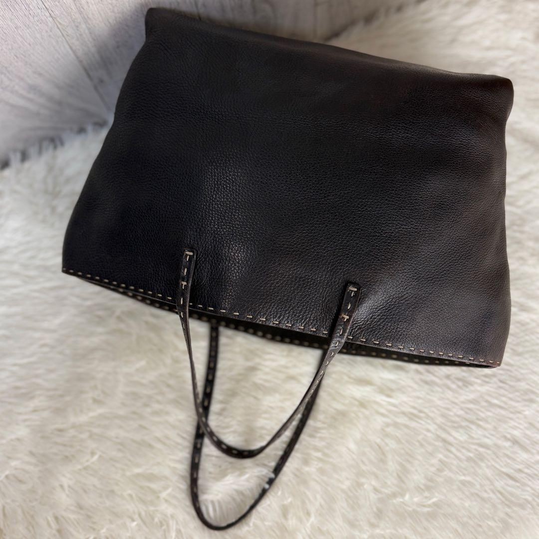 FENDI Selleria Tote Bag Shoulder Bag Calf Leather Dark Brown Womens  From Japan — image 10