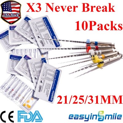 10Packs Dental X3 Endo Rotary Files Endodontic Engine Root Canal Tips 21/25/31mm