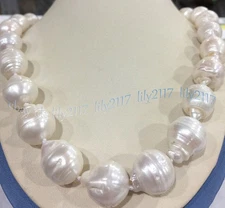 RARE HUGE 15x20MM WHITE SOUTH SEA BAROQUE KESHI PEARL NECKLACE 14-36"