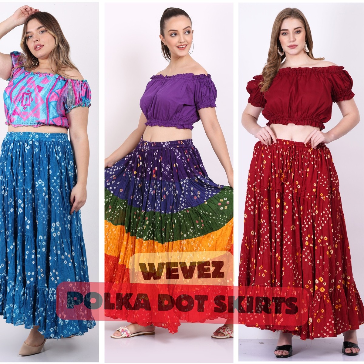 Maxi Falda Para Mujer Flemnco Lunares Jaipuri India Larga Algodón Colores Disponibles