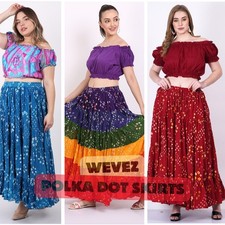 Women's Polka Dot Jaipuri Indian Long Cotton Maxi Skirt Colors Choice Available
