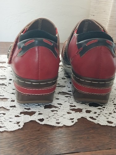 Spring Step L' Artiste TEBRE Slip-On Red Leather Boho Clog Shoes EU 37 US 6.5-7M - Afbeelding 11 van 11