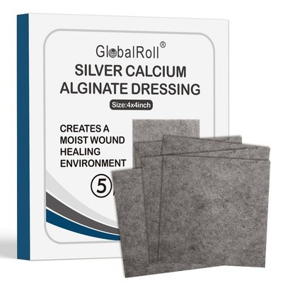Ag Silver Calcium Alginate Wound Dressing Pads, 4'' x 4'' Non Stick Gauze 5Pack...