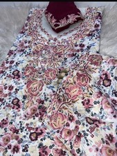 Mukhawar Jalabiya Kaftan Flower Print Unstitched Fabric with Scarf Embroidery