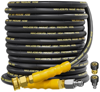 #ad 4200PSI Pressure Washer Hose 50FT with 3 8quot; Swivel Quick Connect for Cold Hot... $87.91