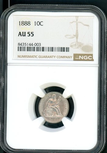 UNITED STATES 1888 SEATED LIBERTY DIME SLABBED NGC AU 55       7