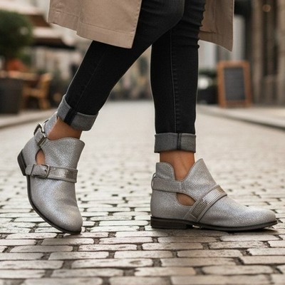 Gianni Bini Rock-Steady Silver Metallic Strap Leather Ankle Boots size 9M