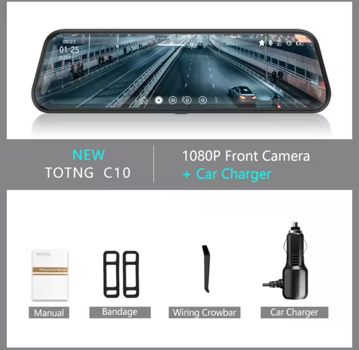 - Senza marca/Generico - - Specchietto Retrovisore 10" Specchietto Retrovisore Dash Cam per Auto - Miniatura 2