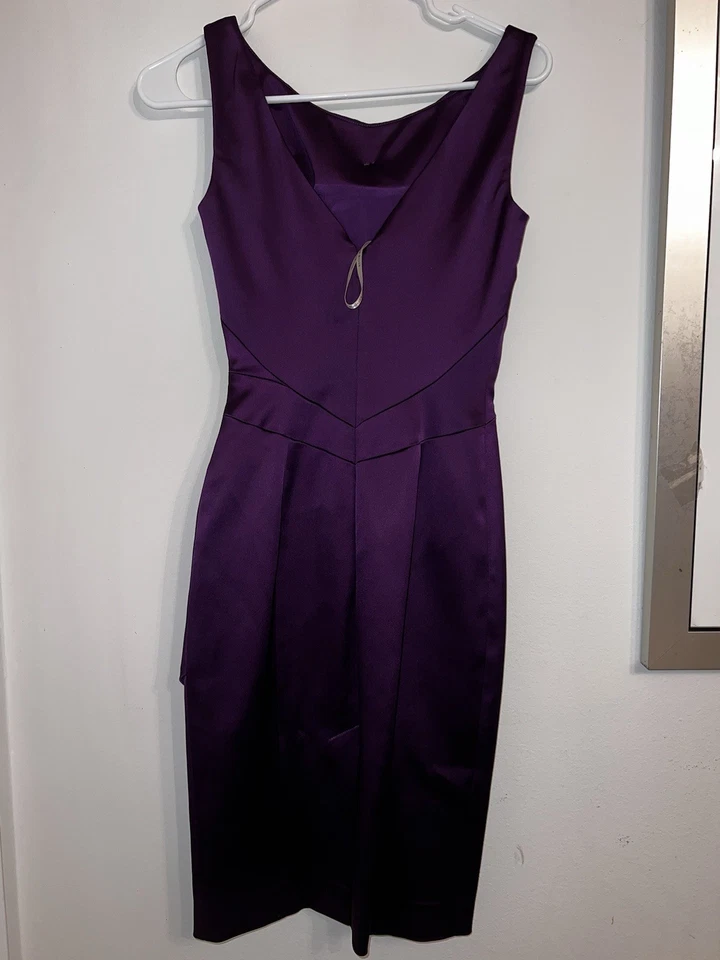 NUEVO Vestido Karen Millen Púrpura Satinado Origami Plisado Cóctel Fiesta EE. UU. 2 $225 MSRP Foto 3 de 4