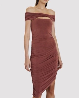 Jonathan Simkhai Standard Divya Off Shoulder Ruched Cupro Dress Elegant - Sz S