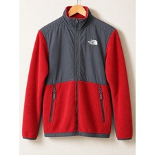 North Face Denali Fleece Jacket Boys L 14 16 Red Gray Full Zip Outdoor