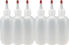 Squeeze Bottles, LDPE Plastic, Natural Boston Round with Yorker Spout, Red Caps