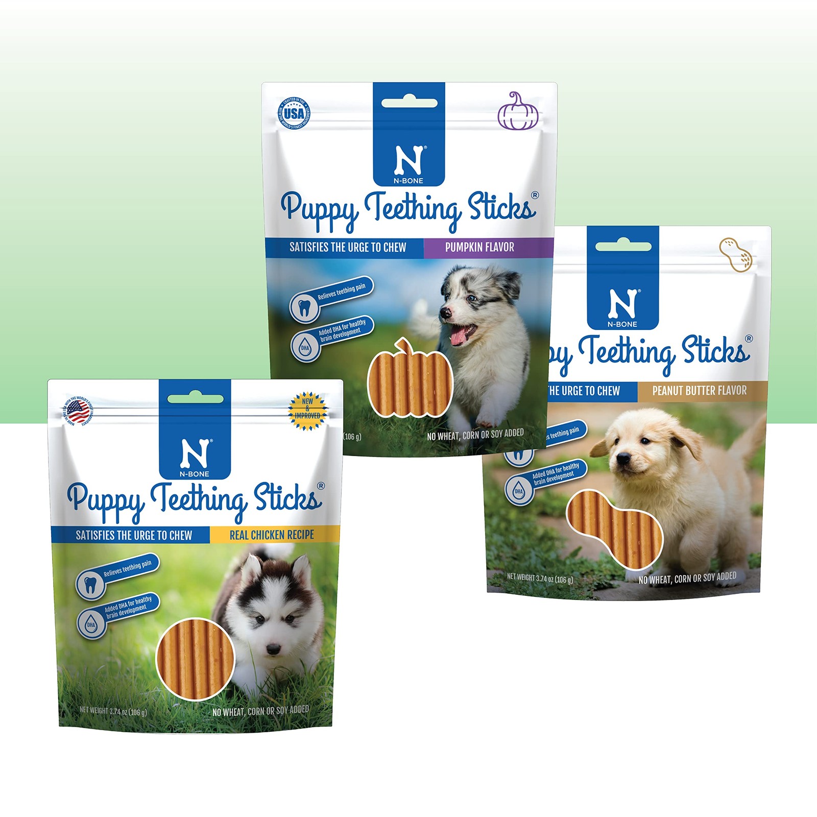 Puppy Teething Sticks Variety Pack Chicken Pumpkin Peanut Bu