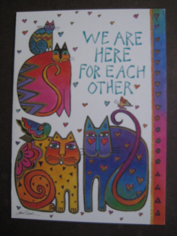 UNUSED 1990s vintage greeting card Laurel Burch FRIENDSHIP "Cats With Friends"
