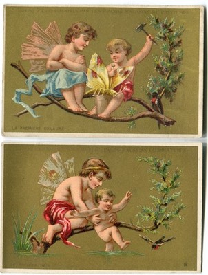 Glanzbilder scraps Karte Litho Werbekarte Engel Kinder Schmetterling Äste  11 cm