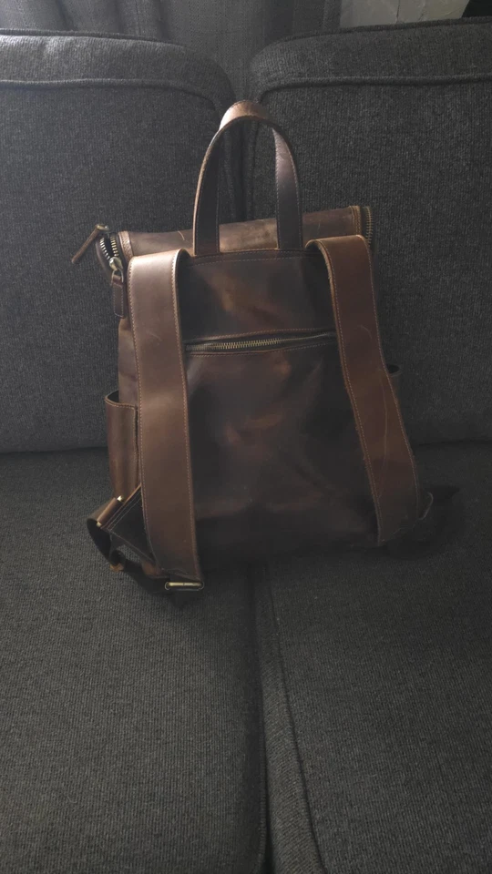 Men Leather Backpack, Vegetable Tanned Full Grain Leather 15.6 Inch Computer ... - Image 3 of 4