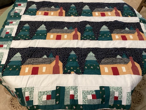 Handmade WINTER CHRISTMAS Hanging Quilt Houses,Trees With Border Preowned