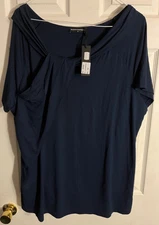 Manon Baptiste Navy Blue Pullover Top w Shape Wear Lining Women 52 NWT Chest 54”