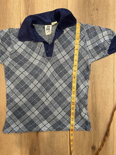 Boy’s Vintage Polo Shirt, Navy Blue Plaid Kennington - Picture 7 of 8