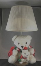 Plush White Bear And Baby Bear Lamp Pleated Shade Vintage New
