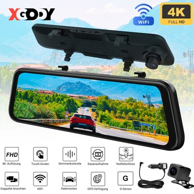 12 Zoll Dashcam Auto Kamera Dash Cam 4K 2-Lens Rückfahrkamera Videorecorder