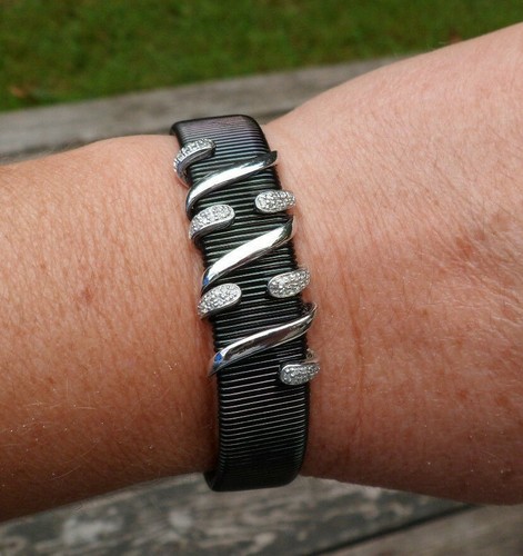 Sterling Silver Affinity Diamond Black Cuff with Wrapped Diamond Accent - Picture 2 of 12