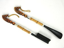 Vintage Horse Head Bamboo Shoe Horn and Lint Clothing Brush Set Equine Grooming