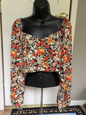 Vera Moda Sweetheart Crop Top Misses Womens XL Floral Gorgeous Shirt Flowy New 