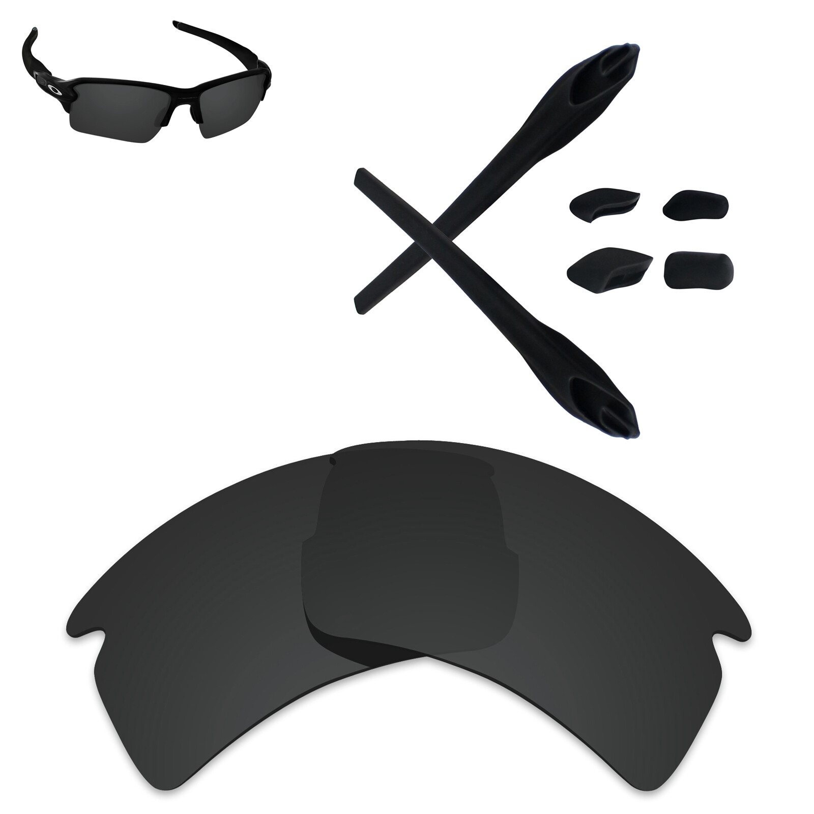 Hawkry Black Kits & Stealth Black Replacement Lens for-Oakley Flak 2.0 XL