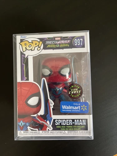Funko Pop Marvel 997 Spider-Man Mech Strike Chase Glow GITD exclusivo de Walmart